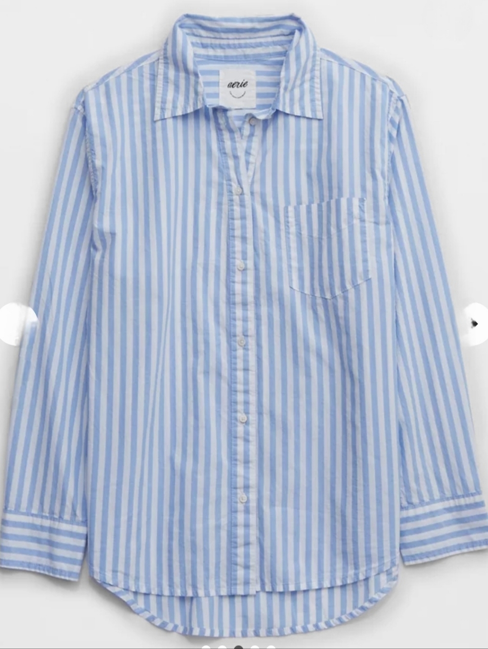 Aerie Dad Oversized Striped Button Down Shirt Blue White Cotton Preppy Coastal